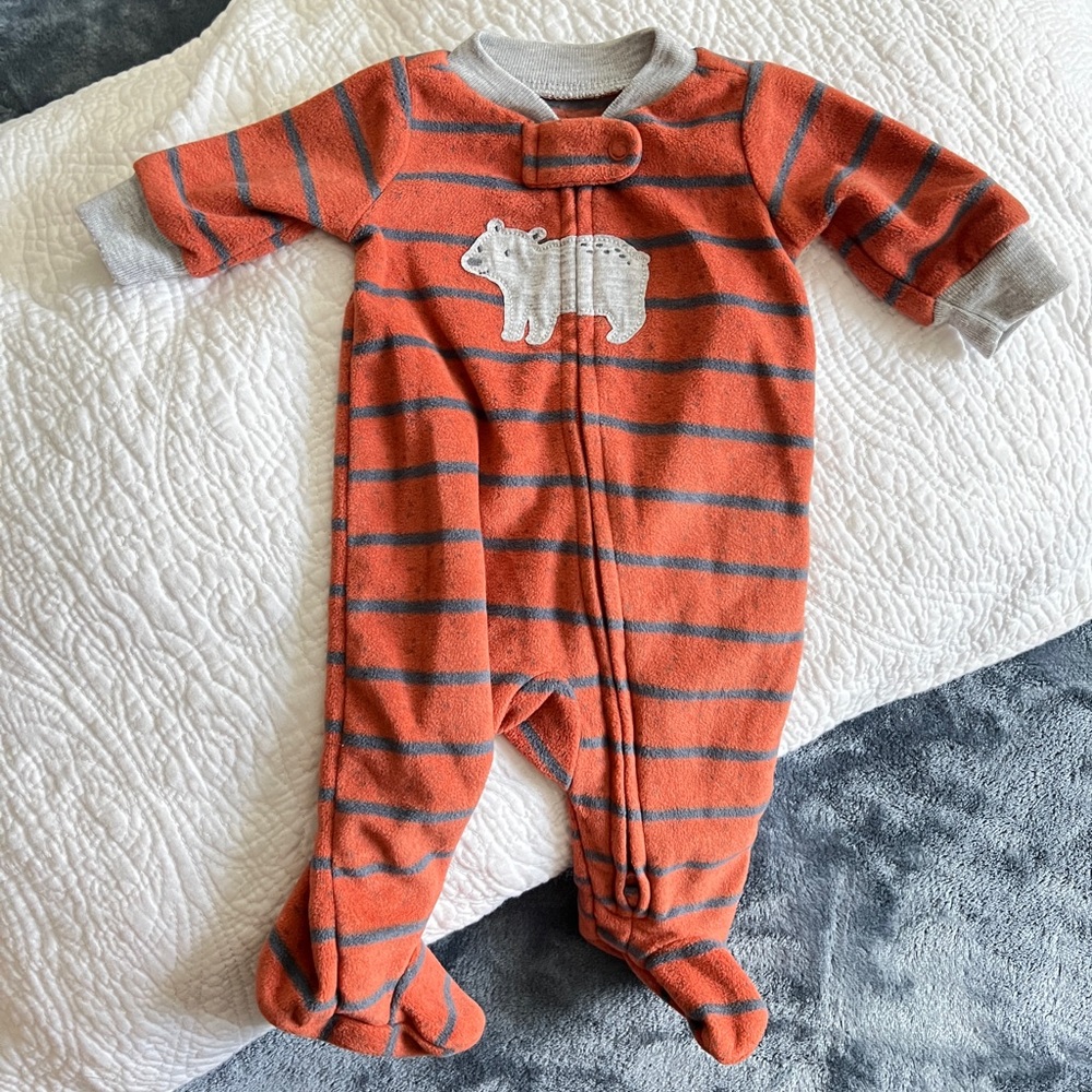 Carter's Orange and Gray Striped Bear Fleece Footie